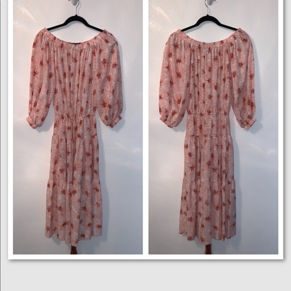ALEXIS *Tilia* pink floral off shoulder tiered midi dress w drawstring belt XS - Picture 4 of 9